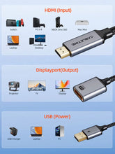 CABLETIME- HDMI TO DISPLAYPORT WITH USB C POWER cable , SKU- CT-HMDF4K-AG